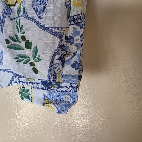 J Crew Linen Blend Coastal Patchwork Lemons Button Up Shirt XL Euro Summmer NWT - Picture 7 of 16